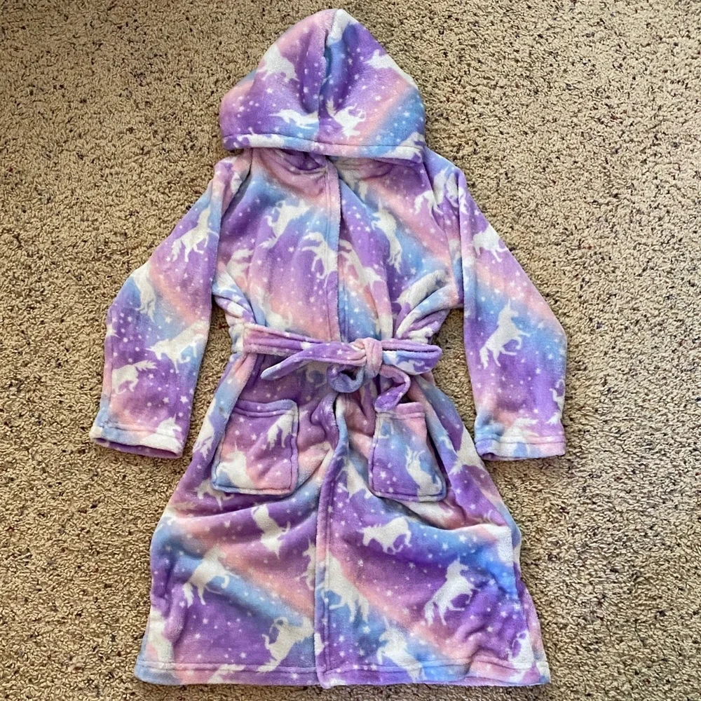 Kids Unicorn Robe - Purple,Blue and pink plush fleece.